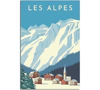 Vintage Travel Poster Alps Mountain Range Skyline Retro Wall Art Canvas Poster Art Print Home Decor Room Decor Unframed 60x90cm