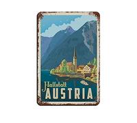 Vintage Travel Poster Austria Hallstatt Tin Sign Vintage Metal Pub Club Cafe Bar Home Wall Art Decoration Poster Retro 30x30CM