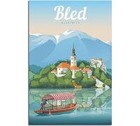 Vintage Travel Poster Bled Town Glacial Lake Retro Wall Art Canvas Poster Art Print Home Decor Room Decor Unframed 50x75cm