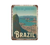 Vintage Travel Poster Brazil Rio de Janeiro Harbor View Retro Poster Metal Tin Sign Retro Iron Painting for Bar Man Cave Cafe Family Garage Poster Wall Decoration 30x30CM
