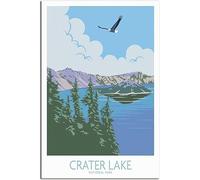 Vintage Travel Poster Crater Lake National Park Skyline Retro Wall Art Canvas Poster Art Print Home Decor Room Decor Unframed 50x75cm