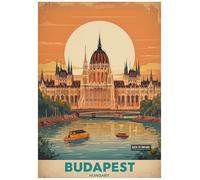 Vintage Travel Poster Depicting Budapest's Parliament Building - Retro Europe Travel Poster A4 Size Vintage Wall Art Print of Famous European Destinations Ideal for Home or Office Decor