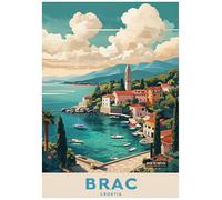 Vintage Travel Poster Depicting Coastal Town Of Brac Croatia - Retro Europe Travel Poster A4 Size Vintage Wall Art Print of Famous European Destinations Ideal for Home or Office Decor
