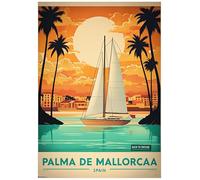 Vintage Travel Poster Depicting Palma De Mallorca Serenity - Retro Europe Travel Poster A4 Size Vintage Wall Art Print of Famous European Destinations Ideal for Home or Office Decor