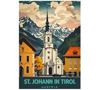 Vintage Travel Poster Depicting St Johann In Tirol Austria - Retro Europe Travel Poster A4 Size Vintage Wall Art Print of Famous European Destinations Ideal for Home or Office Decor