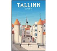 Vintage Travel Poster Estonia Tallinn Old Town Church Retro Wall Art Canvas Poster Art Print Home Decor Room Decor Unframed 30x45cm