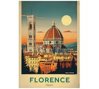Vintage Travel Poster Featuring Florence City Cathedral And Bell Tower - Retro Europe Travel Poster A4 Size Vintage Wall Art Print of Famous European Destinations Ideal for Home or Office Decor