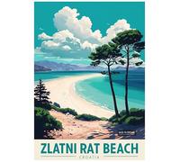 Vintage Travel Poster Featuring Zlatni Rat Beach Croatia - Retro Europe Travel Poster A4 Size Vintage Wall Art Print of Famous European Destinations Ideal for Home or Office Decor