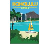 Vintage Travel Poster Hawaii Honolulu Seaside Resort Retro Wall Art Canvas Poster Art Print Home Decor Room Decor Unframed 40x60cm