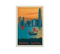 Vintage Travel Poster Hong Kong Victoria Harbor Poster Decorative Painting Canvas Wall Art Living Room Posters Bedroom Painting 08x12inch(20x30cm)