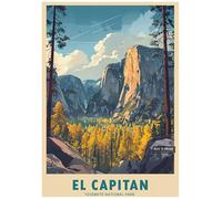 Vintage Travel Poster Illustrating El Capitan In Autumn - Scenic National Park Poster A4 Vintage Travel Art Retro Wilderness Landscape for Nature Lovers and Adventure Home Wall Decor