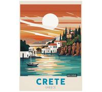 Vintage Travel Poster Illustrating Serene Crete At Sunset - Retro Europe Travel Poster A4 Size Vintage Wall Art Print of Famous European Destinations Ideal for Home or Office Decor