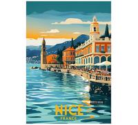 Vintage Travel Poster Illustration Depicting Beautiful Nice France - Retro Europe Travel Poster A4 Size Vintage Wall Art Print of Famous European Destinations Ideal for Home or Office Decor