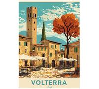 Vintage Travel Poster Illustration Of Charming Volterra Italy - Retro Europe Travel Poster A4 Size Vintage Wall Art Print of Famous European Destinations Ideal for Home or Office Decor