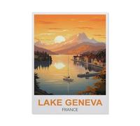 Vintage Travel Poster "Lake Geneva", France，Vintage Tin Signs Funny Metal Tin Sign Wall Art Garden House Plaque for Bathroom Kitchen Cafe Wall Halloween Christmas Decor(30x40cm）12x16 inch-BT98