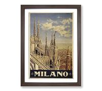 Vintage Travel Poster Milan Milano Framed Print | A2 Walnut Framed Wall Art | Ready to Hang | Classic Nature Picture | Living Room Bedroom Lounge Office