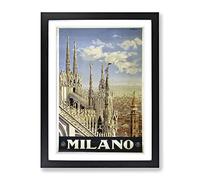 Vintage Travel Poster Milan Milano Vintage Framed Wall Art Print, Ready to Hang Picture for Living Room Bedroom Home Office Décor, Black A3 (34 x 46 cm)