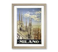 Vintage Travel Poster Milan Milano Vintage Framed Wall Art Print, Ready to Hang Picture for Living Room Bedroom Home Office Décor, Oak A3 (34 x 46 cm)
