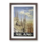Vintage Travel Poster Milan Milano Vintage Framed Wall Art Print, Ready to Hang Picture for Living Room Bedroom Home Office Décor, Walnut A3 (34 x 46 cm)