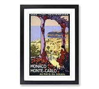 Vintage Travel Poster Monaco Monte-Carlo Framed Print | A2 Black Framed Wall Art | Ready to Hang | Classic Nature Picture | Living Room Bedroom Lounge Office