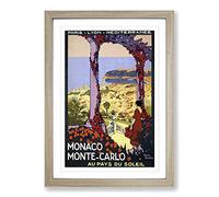 Vintage Travel Poster Monaco Monte-Carlo Framed Print | A2 Oak Framed Wall Art | Ready to Hang | Classic Nature Picture | Living Room Bedroom Lounge Office