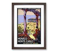 Vintage Travel Poster Monaco Monte-Carlo Framed Print | A2 Walnut Framed Wall Art | Ready to Hang | Classic Nature Picture | Living Room Bedroom Lounge Office