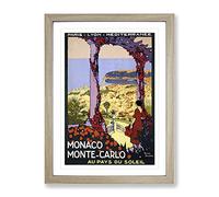 Vintage Travel Poster Monaco Monte Carlo Vintage Framed Print | A4 Oak Framed Wall Art | Ready to Hang | Classic Nature Picture | Living Room Bedroom Lounge Office
