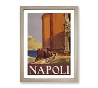 Vintage Travel Poster Napoli Vintage Framed Wall Art Print, Ready to Hang Picture for Living Room Bedroom Home Office Décor, Oak A2 (64 x 46 cm)