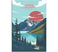 Vintage Travel Poster North Cascades National Park Retro Wall Art Canvas Poster Art Print Home Decor Room Decor Unframed 30x45cm