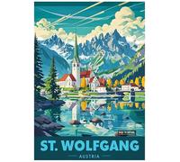 Vintage Travel Poster of St Wolfgang Austria with Serene Lake - Retro Europe Travel Poster A4 Size Vintage Wall Art Print of Famous European Destinations Ideal for Home or Office Decor