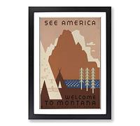 Vintage Travel Poster See America Montana Framed Print | A2 Black Framed Wall Art | Ready to Hang | Classic Nature Picture | Living Room Bedroom Lounge Office