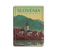 Vintage Travel Poster Slovenia Lake Bled Retro Poster Metal Tin Sign Retro Iron Painting for Bar Man Cave Cafe Family Garage Poster Wall Decor 15x30CM