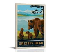 Vintage Travel PosterNational Parks Wildlife Grizzly Bear Poster Decorative Painting Canvas Wall Posters And Art Picture Print Modern Family Bedroom Decor Posters 12x18inch(30x45cm)