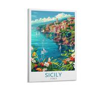 Vintage Travel Posters Sicily Italy Canvas Art Print Office Family Bedroom Decorative Posters Gift Wall Decor Poster 12x18inch(30x45cm) Frame