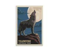 Vintage Travel PosterYellowstone National Park Gray Wolf Poster Decorative Painting Canvas Wall Posters And Art Picture Print Modern Family Bedroom Decor Posters 20x30inch(50x75cm)
