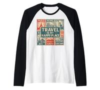 Vintage Travel Stamps Explore World Destinations Apparel Raglan Baseball Tee