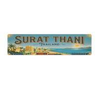 Vintage Travel Thailand Surat Thani Metal Tin Sign