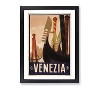 Vintage Travel Venice Vol.2 Vintage Framed Print | A2 Black Framed Wall Art | Ready to Hang | Classic Nature Picture | Living Room Bedroom Lounge Office