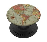 Vintage Travel World Map Design Travel Globe Background PopSockets Adhesive PopGrip