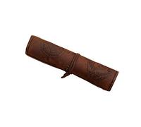 Vintage Treasure Map Pattern Roller Pencil Case Roll Up Faux Leather Stationery Pen Bag Makeup Brush Storage Pouch Creative Colored Pencil Travel Carry Pouch Frosted Dark Coffee Clever Fashion