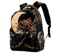 Vintage Tree under a Crescent Moon with Flowers and Butterflies Backpack Rucksack for Girls Boys Schoolbag for Elementary Middle Students
