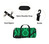 Vintage Trendy Bright Green Snakeskin Sports Bag Tote Bag Waterproof Gym Bag with Shoulder Strap Zipper 2 Side Pockets for Men and Women, Travel and Storage Shoulder Bag.