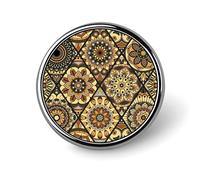 Vintage Tribal Mandala Flowers Islam, Arabic, Indian, Ottoman Motifs Round Badge Smooth Surface Lapel Tie Pin, Lightweight Badge for Women Men Office Worker Nurse Teacher Student Shirts Backpack