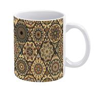 Vintage Tribal Mandala Flowers Islam, Arabic, Indian, Ottoman Motifs White Ceramic Cup Mug for Tea Coffee Milk Juice 11 Oz for Home Party Offices Cafe Mom Father Daughter Son Gift