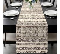 Vintage Tribe Table Runner 13x48 Inches Long Bohemian Earth Tones Lines Texture Cotton Linen Table Runner Burlap Style for Dinner Table Party Decor Tabletop Decorations