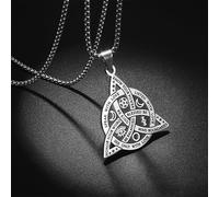 Vintage Trinity Nordic Rune Celtic Knot Necklace Men Stainless Steel Pendant Valknut Pagan Witch Celtic Knot Men's Scandinavian Jewelry Punk Gift