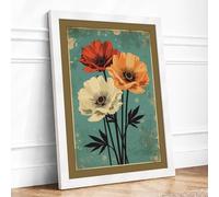Vintage Trio Botanical Framed Wall Art Print A1 (84.1×59.4cm) White, Wall Decor for Living Room, Bedroom, Office & Home, Ready to Hang, Art Gift