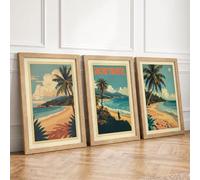 Vintage Tropical Escapes Vintage Set of 3 Framed Wall Art Prints A2