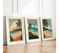 Vintage Tropical Escapes Vintage Set of 3 Framed Wall Art Prints A3