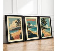 Vintage Tropical Escapes Vintage Set of 3 Framed Wall Art Prints A4